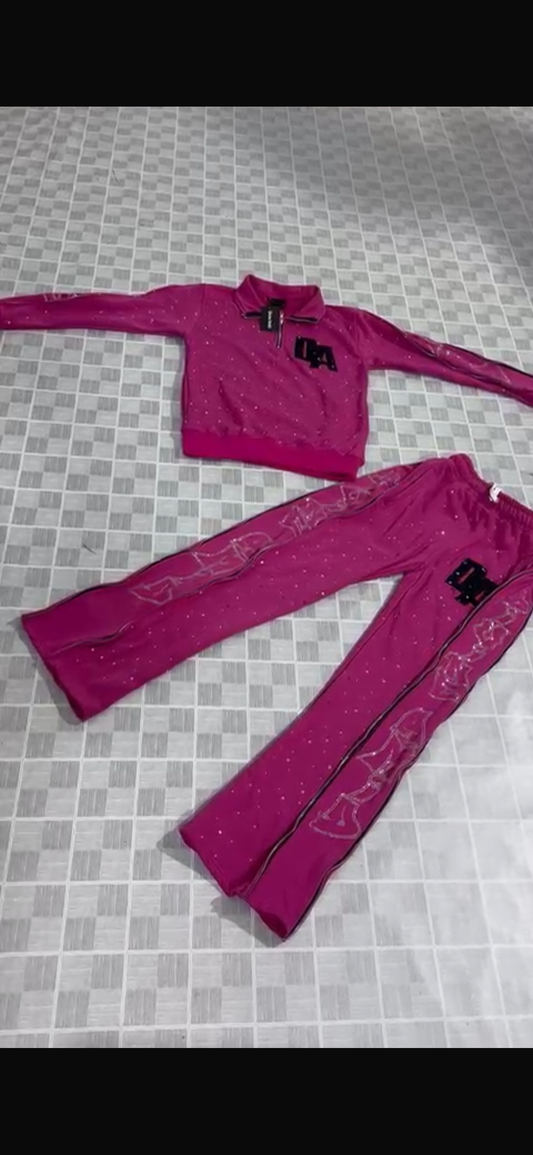 Pink QUARTER ZIP TRACK SUIT